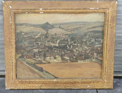 huile sur panneau village signe henri poppe, Antiek en Kunst, Kunst | Schilderijen | Klassiek, Ophalen of Verzenden