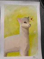Acryl verf Schilderij van alpaca op A4 mix media papier, Verzenden