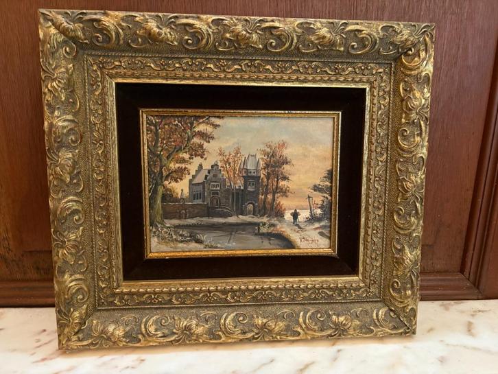 Schilderij Kasteel met slotgracht, Antiek en Kunst, Kunst | Schilderijen | Klassiek, Ophalen