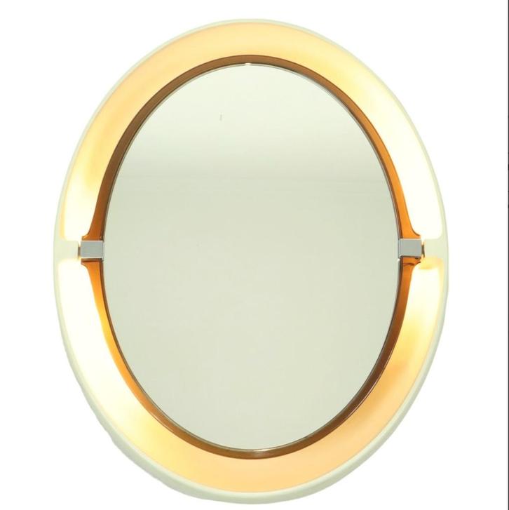 Verlichte ovale spiegel allibert Space Age Retro Vintage, Antiek en Kunst, Curiosa en Brocante, Ophalen