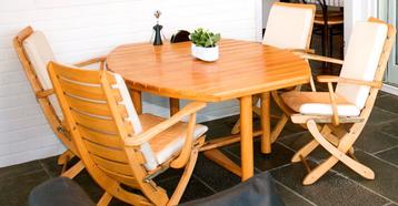 Vintage. Prachtig set tafel en 6 stoelen/zetels ‘Clairitex’ beschikbaar voor biedingen