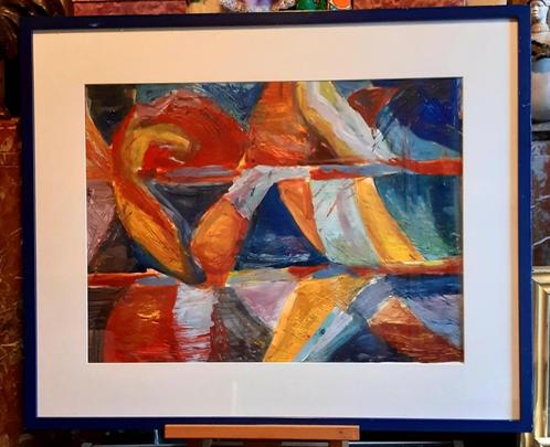 Modern werk olie op papier, ingekaderd achter glas, Antiek en Kunst, Kunst | Schilderijen | Abstract, Ophalen