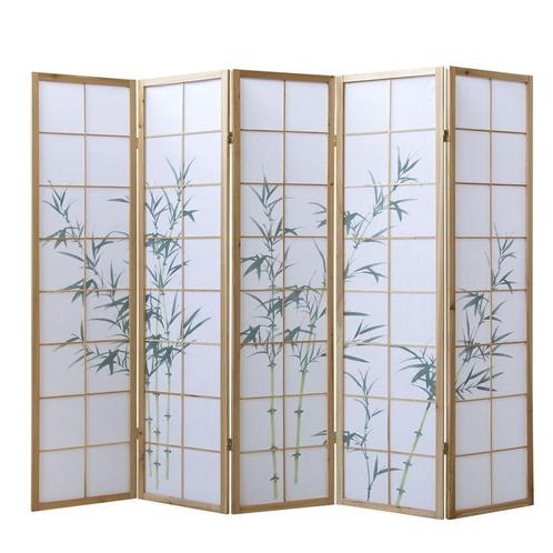 Kamerscherm met bamboemotief scheidingswand grenen 5 delig, Maison & Meubles, Accessoires pour la Maison | Paravents d'intérieur