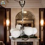 Antieke Chromen Art Deco Kroonluchter met Glazen Bollen 1920, Antiek en Kunst, Ophalen of Verzenden