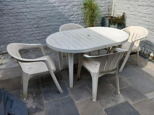 Ensemble Jardin  Blanc (Table + 4 chaises ), Jardin & Terrasse, Ensembles de jardin, Utilisé, 4 places, Enlèvement