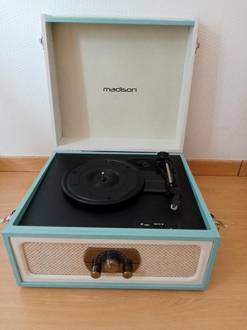 Madison platenspeler blauw-wit ingebouwd schot, Audio, Tv en Foto, Platenspelers, Gebruikt, Ophalen