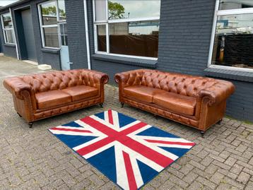 Chesterfield 3+2 zit zetels vintage cognac GRATIS GELEVERD  beschikbaar voor biedingen