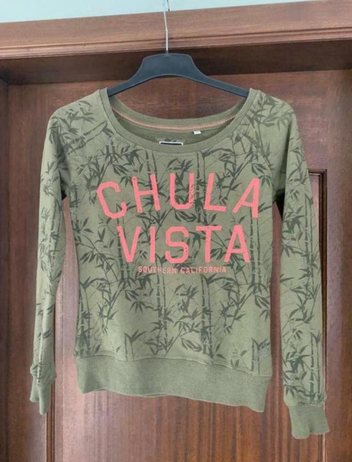 Kaki trui met tekst, merk america today, maat xs dus 34, Kleding | Dames, Truien en Vesten, Gedragen, Maat 34 (XS) of kleiner