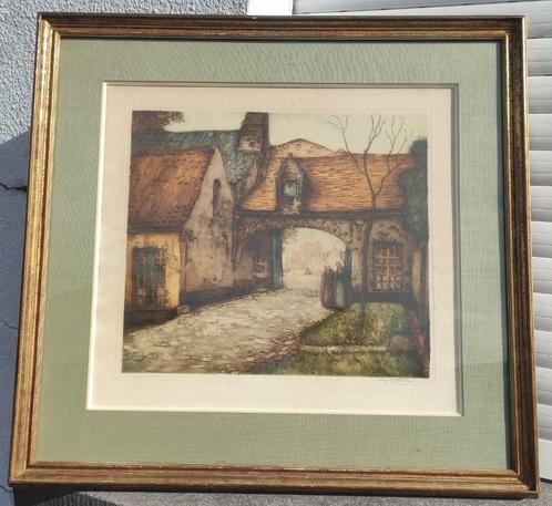 Gravure épreuve d artiste signe Alfred van neste, Antiek en Kunst, Kunst | Etsen en Gravures, Ophalen of Verzenden