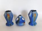 Belgisch aardewerk, Thulin Faiencerie, drie vaasjes, Ophalen, Zo goed als nieuw, Blauw, Aardewerk of Porselein