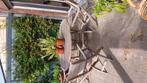 Teakhouten terrastafel+stoelen, Ophalen, Gebruikt, Rond, Teakhout