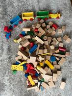 Houten blokken, houten trein, +_200 stuks, Kinderen en Baby's, Speelgoed | Houten speelgoed, Gebruikt, Ophalen