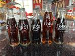 Lot de 5 anciennes bouteilles verres coca cola remplies, Collections, Marques & Objets publicitaires