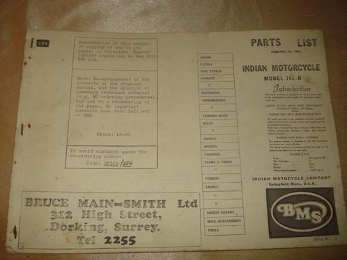 INDIAN MODEL 741-B Ancien Catalogue des Pièces de Rechange, Motoren, Handleidingen en Instructieboekjes, Overige merken, Ophalen of Verzenden