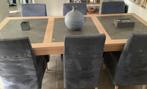 Mooie stevige tafel 8personen  ,hout en blauwsteen, Huis en Inrichting, Tafels | Eettafels, Ophalen, Gebruikt, 200 cm of meer