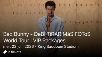 Deux tickets platinum - concert Bad Bunny, Tickets & Billets, Deux personnes, Juin