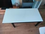 Houten zwarte tafel met wit glazen blad 1m80 op 85cm, Ophalen, Zo goed als nieuw