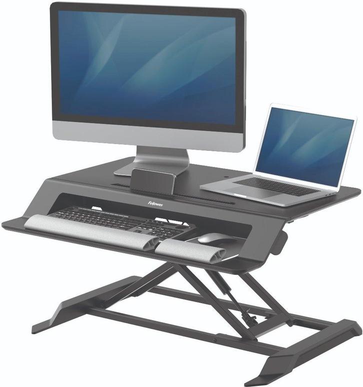 Fellowes Lotus LT Zwart zit-sta bureauverhoger, Informatique & Logiciels, Tables d'ordinateur portable, Neuf, Enlèvement