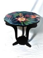 Table d’Appoint Art Déco Look Tropical, Comme neuf, 45 à 60 cm, Rond, Bois