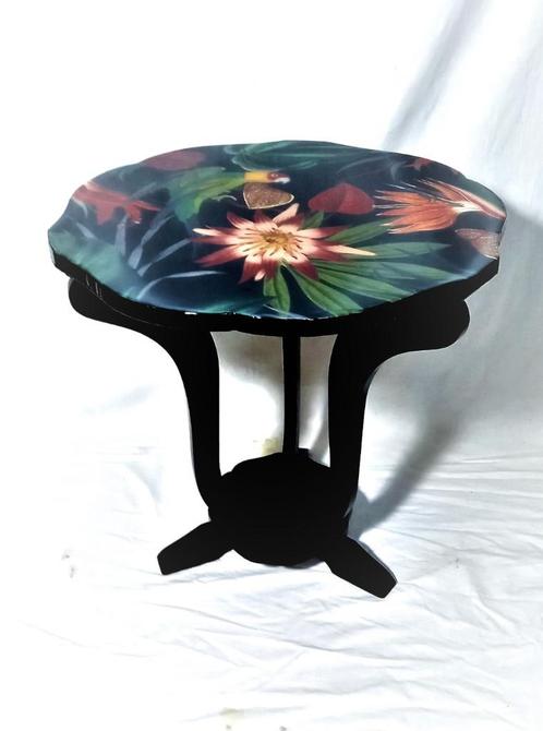 Table d’Appoint Art Déco Look Tropical, Maison & Meubles, Tables | Tables d'appoint, Comme neuf, Rond, 45 à 60 cm, Bois, Enlèvement