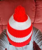 Bonnet rouge et blanc pompon vintage 1970, Enlèvement ou Envoi, Utilisé, Casquette ou Bonnet