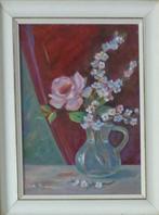 ONLEESBAAR / BLOEMEN IN VAAS / OLIEVERF DOEK / 55x45cm KADER, Antiquités & Art, Art | Peinture | Classique, Enlèvement ou Envoi