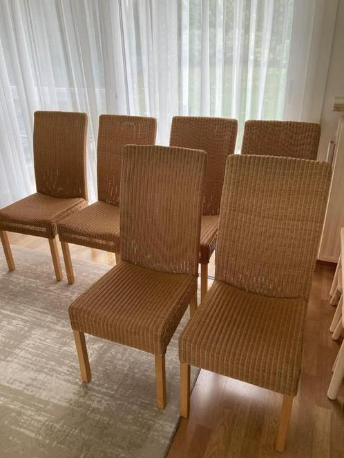 Te koop: 6 rieten eetkamerstoelen, Huis en Inrichting, Stoelen, Gebruikt, Vijf, Zes of meer stoelen, Riet of Rotan, Bruin, Ophalen