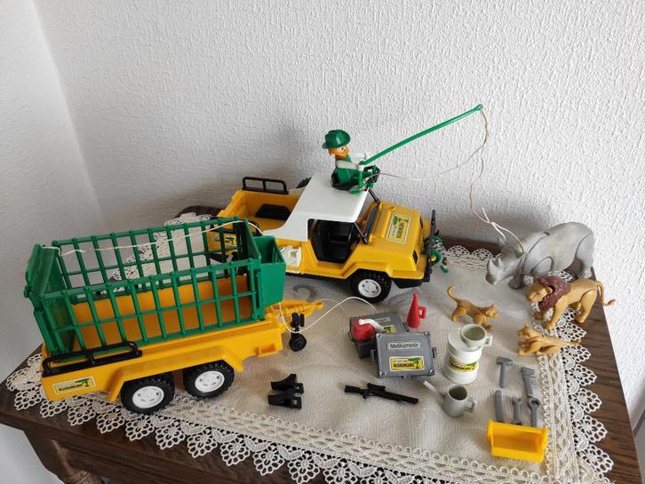 Vintage Playmobil 3528 & 3529 - Safari auto + trailer 1980, Kinderen en Baby's, Speelgoed | Playmobil, Zo goed als nieuw, Complete set