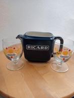 Ricard glazen 2 met grote zon en 0,5 liter waterkan blauw, Verzamelen, Nieuw, Ophalen of Verzenden, Waterglas