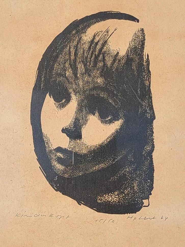 De afbeelding toont een prent getiteld "Kinderkopf", Antiek en Kunst, Kunst | Etsen en Gravures, Ophalen