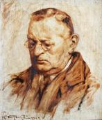 Frans Van Der Linden - portret in grisaille - olie op paneel, Ophalen of Verzenden