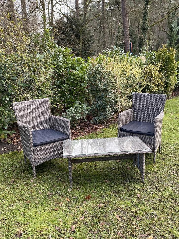 Wicker tuinset tafel en 2 stoelen, balkonset, Tuin en Terras, Tuinsets en Loungesets, Zo goed als nieuw, Tuinset, Wicker, 2 zitplaatsen