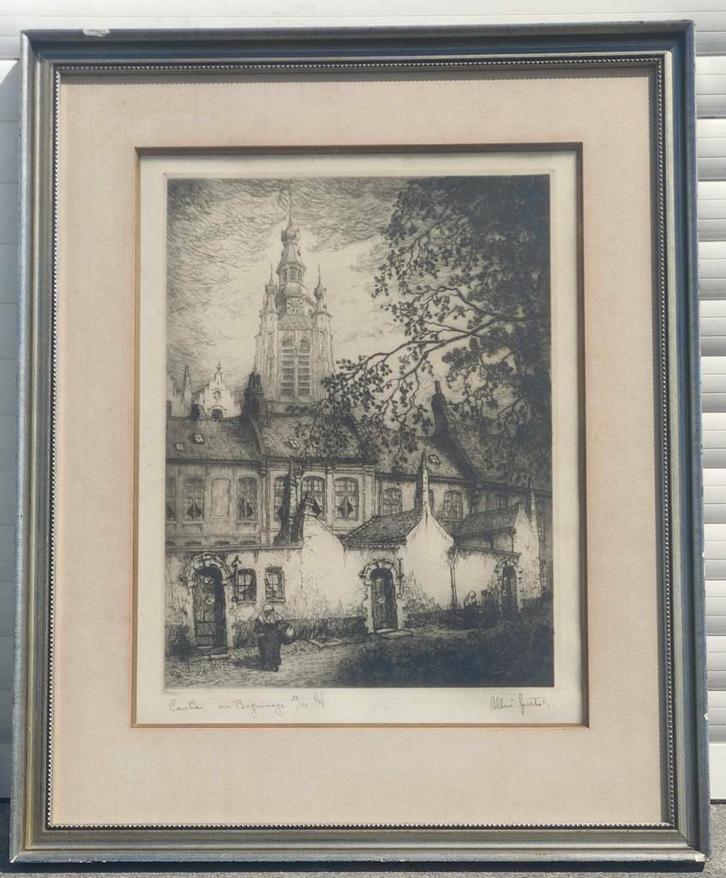 gravure courtrai signe albert goethals, Antiek en Kunst, Kunst | Etsen en Gravures, Ophalen of Verzenden