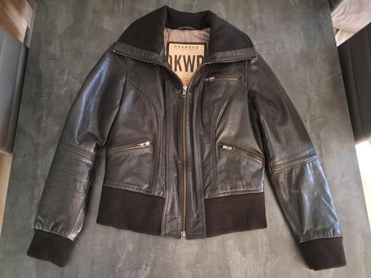 Vintage jack van echt buffelleer - maat S, Kleding | Dames, Jassen | Zomer, Gedragen, Maat 36 (S), Zwart, Ophalen