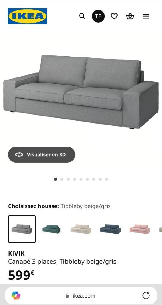 IKEA KIVIK 3-zits fauteuil/bank — Uitstekende staat, Huis en Inrichting, Zetels | Zetels, Zo goed als nieuw, Rechte bank, Driepersoons