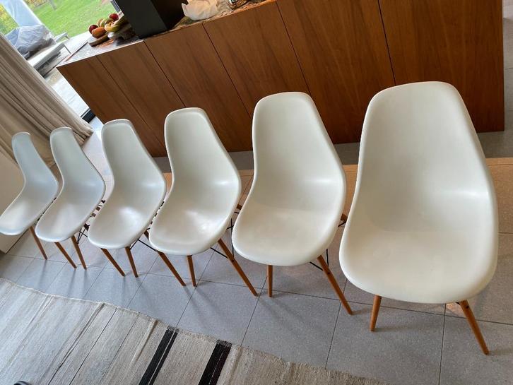 Set 6 originele VITRA EAMES DSW stoelen, Huis en Inrichting, Stoelen, Gebruikt, Vijf, Zes of meer stoelen, Hout, Kunststof, Wit