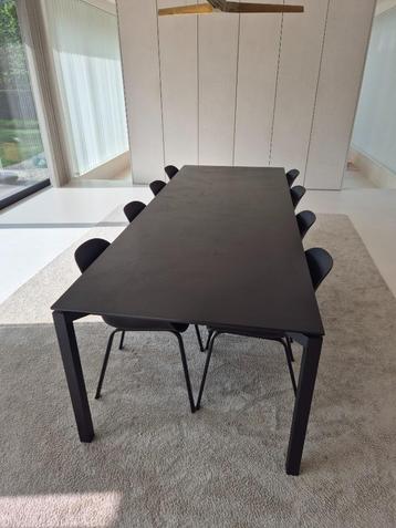Design eettafel met 8 stoelen, Maison & Meubles, Tables | Tables à manger, 100 à 150 cm, Enlèvement, Utilisé, Rectangulaire