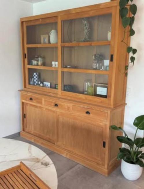 Vitrinekast teak, Huis en Inrichting, Kasten | Vitrinekasten, Zo goed als nieuw, 200 cm of meer, 200 cm of meer, 25 tot 50 cm