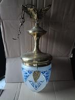 Antiek kristal hal lamp met koperen bol, vintage verlichting, Ophalen