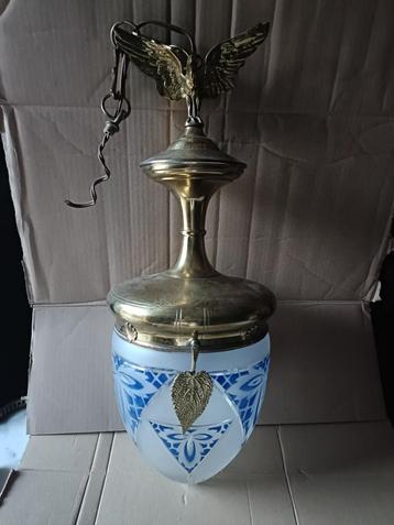 Antiek kristal hal lamp met koperen bol, vintage verlichting, Enlèvement