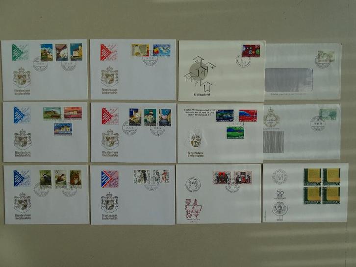 Set 12 enveloppen eerste dag - Liechtenstein - 1978-1999, Postzegels en Munten, Postzegels | Europa | Overig, Gestempeld, Overige landen