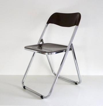 Retro seventies vouwstoel - Vintage Chromé bruine stoel beschikbaar voor biedingen
