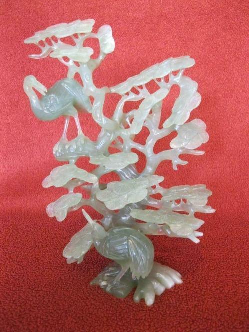 Prachtige jade kraanvogels op pijnboom, Antiquités & Art, Art | Art non-occidental, Enlèvement