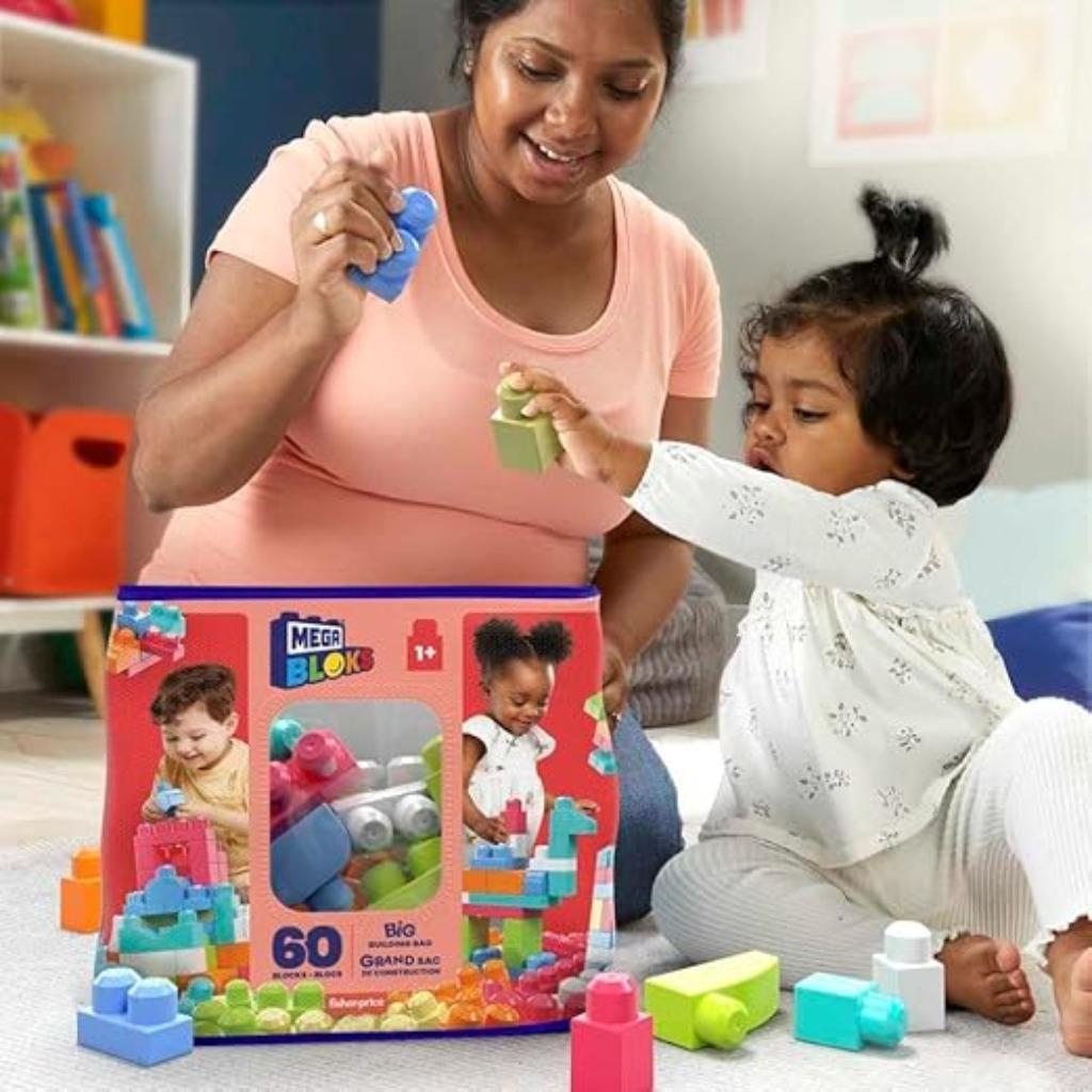 Mega Bloks opbergtas met 60 grote kleurrijke bouwblokken, -, Verzenden, -, Nieuw