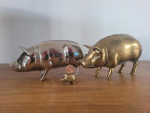Set van messing en verzilverde varkens, Verzamelen, Dierenverzamelingen, Gebruikt, Overige soorten, Ophalen of Verzenden