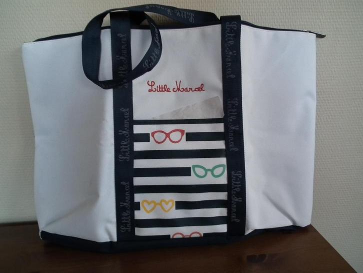Tas, draagtas. witte en marineblauwe kleuren (Littel Marcel), Handtassen en Accessoires, Tassen | Damestassen, Zo goed als nieuw