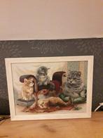 Borduurwerk van poezen met kader, Hobby en Vrije tijd, Borduren en Borduurmachines, Ophalen, Nieuw, Handborduren