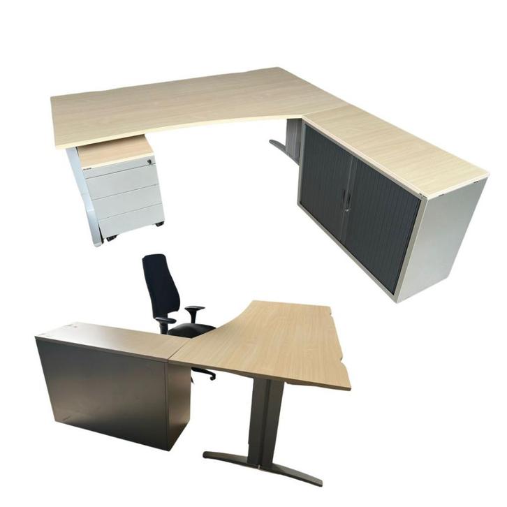 Hoekbureau TDS met roldeurkast 200x180x80cm, Huis en Inrichting, Bureaus, Gebruikt, Bureau, In hoogte verstelbaar, Ophalen