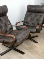 prachtige set deense lederen patchwork draaistoelen, Ophalen, Gebruikt