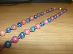 Vintage Ketting met cloisonneen rhodoniet kralen - Handgekno, Handtassen en Accessoires, Kettingen, Ophalen of Verzenden, Blauw